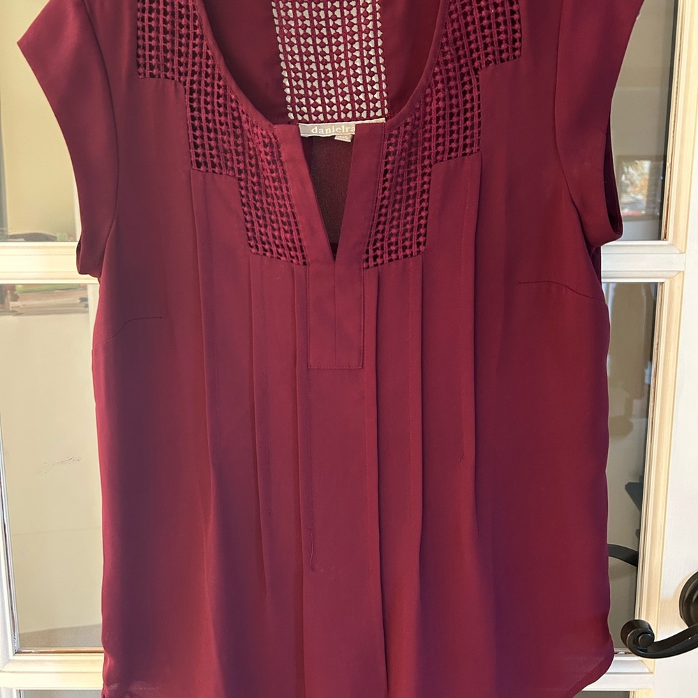 Daniel Rainn Burgundy Blouse with Crochet Detail